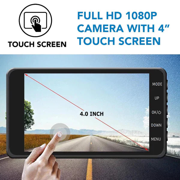 Olyyra Front & Rear Dash Cam – 1080P HD, 170° Wide Angle, 4" IPS Screen, G-Sensor Crash Lock, Motion Detection & Loop Recording for Car Night Vision
