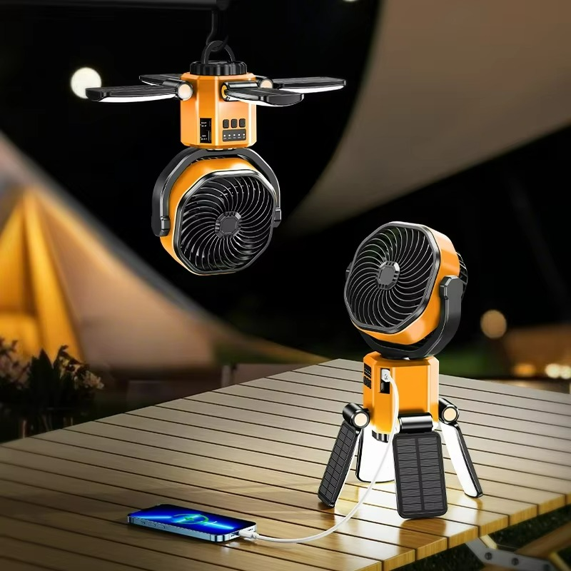 Olyyra Foldable Portable Camping Fan with LED Light – Adjustable Height USB Rechargeable Outdoor Fan for Tents, Patios & Hiking