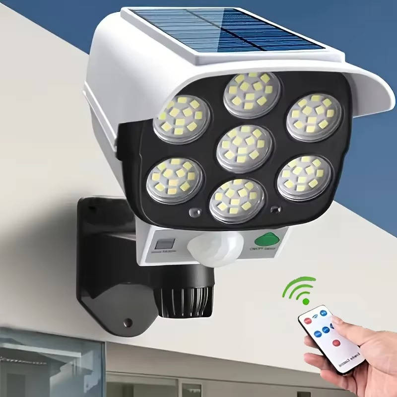 Olyyra 2000 Lumen Solar Motion Sensor Security Light – 77 LEDs, IP65 Waterproof, 360° Rotating, 3 Modes, Remote Control, Fake Camera Design | Outdoor Driveway, Yard & Garden Floodlight