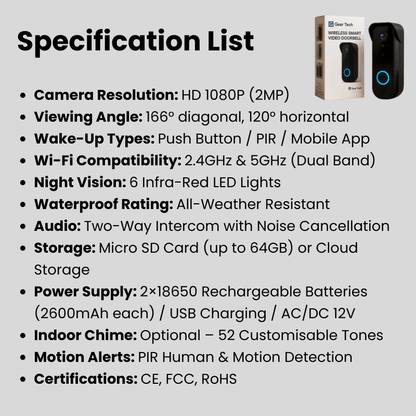 Olyyra Wireless Smart Video Doorbell – No Subscription, 1080P HD, 166° Wide Angle, 30-Day Battery, Two-Way Audio & Dual Band WiFi for Home Security