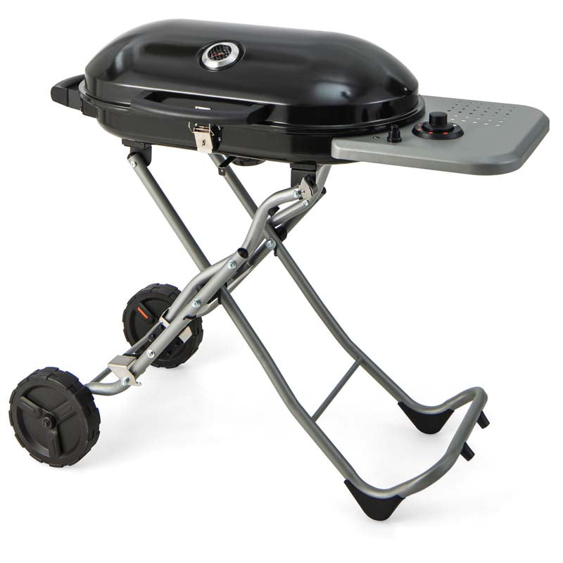 Olyyra Portable Propane Gas Grill – 15,000 BTU Adjustable Burner, Cast Iron Grates, Enamel Firebox, Built-In Thermometer | Camping, Tailgating & Outdoor BBQ
