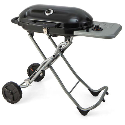 Olyyra Portable Propane Gas Grill – 15,000 BTU Adjustable Burner, Cast Iron Grates, Enamel Firebox, Built-In Thermometer | Camping, Tailgating & Outdoor BBQ