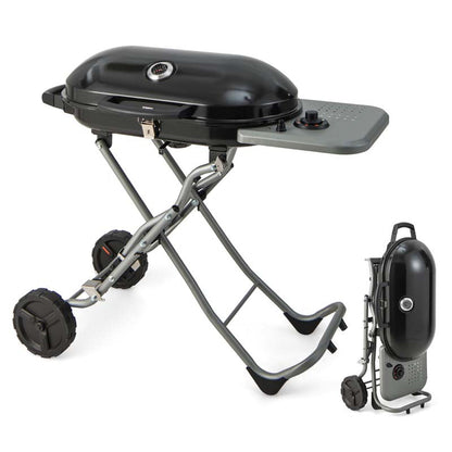Olyyra Portable Propane Gas Grill – 15,000 BTU Adjustable Burner, Cast Iron Grates, Enamel Firebox, Built-In Thermometer | Camping, Tailgating & Outdoor BBQ