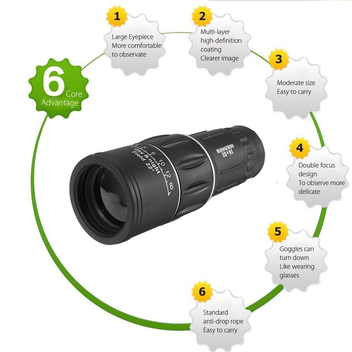 Olyyra 16x52 HD Monocular Binocular Camera – 10x Magnification, BAK4 Prism, Photo & Video Capture for Wildlife, Hiking & Travel