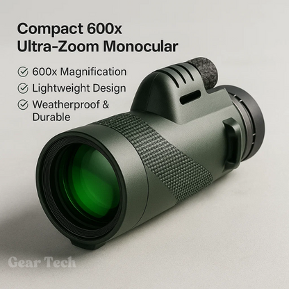 600x Ultra-Zoom HD Monocular Telescope – Multi-Coated HD Glass, Smartphone Attachment, Weatherproof & Shockproof, Under 200g | Hiking, Birdwatching, Sports Events & Wildlife Viewing