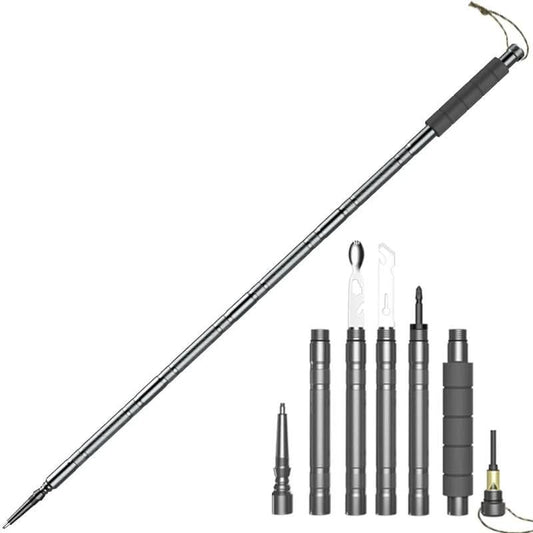 Olyyra Tactical Folding Trekking Pole – Multi-Tool Survival Hiking Staff with Knife, Fire Starter, Compass & Emergency Tools for Camping & Bushcraft