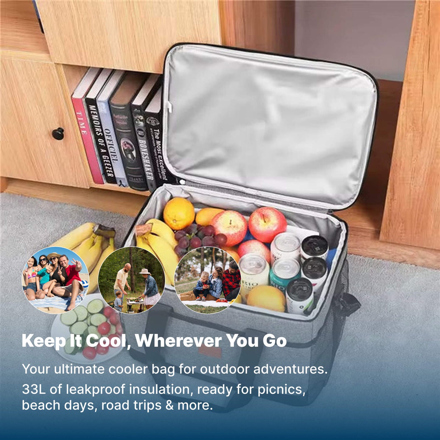 Olyyra 33L Collapsible Waterproof Cooler Tote Bag – 600D Oxford Fabric, Food-Grade PEVA + 8mm EPE Foam Insulation, Shoulder Strap | Picnics, Beach, Camping & Festivals