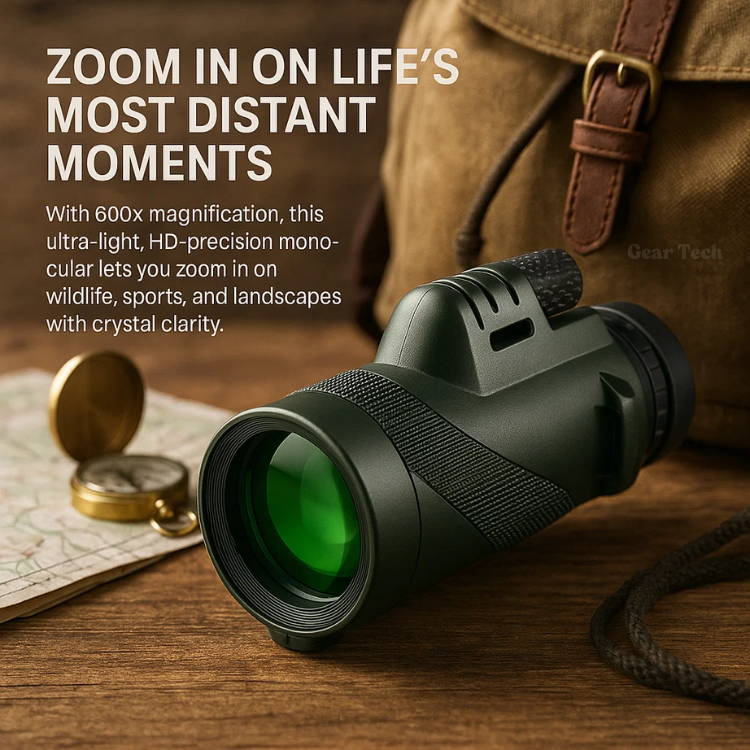 600x Ultra-Zoom HD Monocular Telescope – Multi-Coated HD Glass, Smartphone Attachment, Weatherproof & Shockproof, Under 200g | Hiking, Birdwatching, Sports Events & Wildlife Viewing
