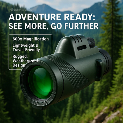 600x Ultra-Zoom HD Monocular Telescope – Multi-Coated HD Glass, Smartphone Attachment, Weatherproof & Shockproof, Under 200g | Hiking, Birdwatching, Sports Events & Wildlife Viewing