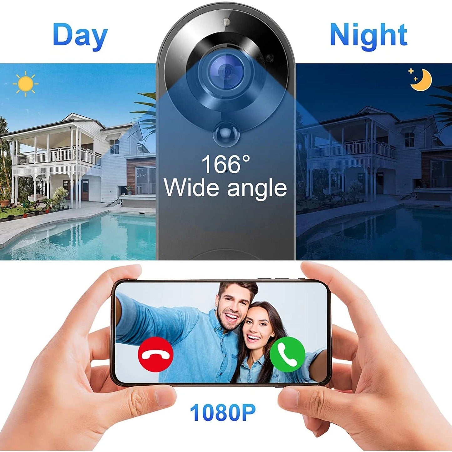 Olyyra Wireless WiFi Video Doorbell – 1080p HD, 166° Wide Angle, PIR Motion Detection, 4400mAh 3-Month Battery, Two-Way Audio, Tuya App | Wired-Free Smart Home Security