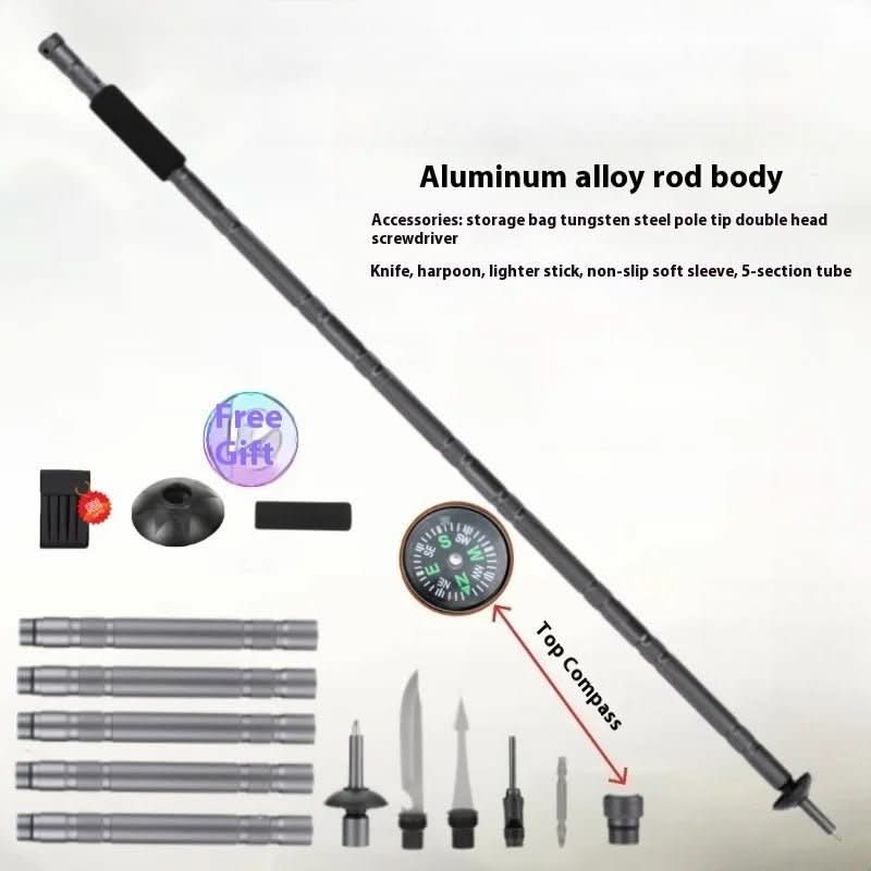 Olyyra Tactical Folding Trekking Pole – Multi-Tool Survival Hiking Staff with Knife, Fire Starter, Compass & Emergency Tools for Camping & Bushcraft