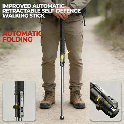 Olyyra Auto-Deploy Hiking Walking Stick – Lightweight Alloy Trekking Pole with Anti-Slip Grip for Trail, Camping & Outdoor Safety