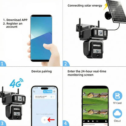 Olyyra Solar Wireless Security Camera – Auto-Tracking Dual Lens, 1080P HD, 355° Rotation, Color Night Vision, PIR Smart Detection & IP66 Weatherproof