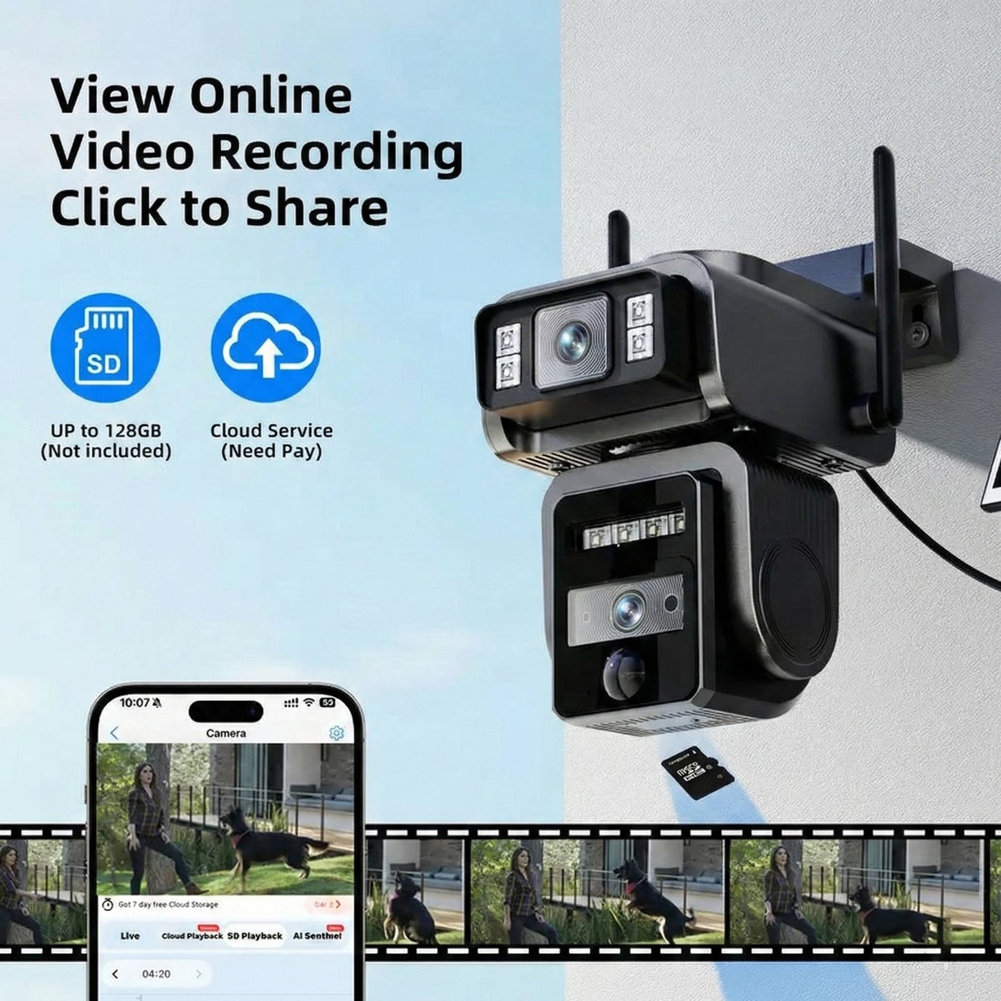 Olyyra Solar Wireless Security Camera – Auto-Tracking Dual Lens, 1080P HD, 355° Rotation, Color Night Vision, PIR Smart Detection & IP66 Weatherproof