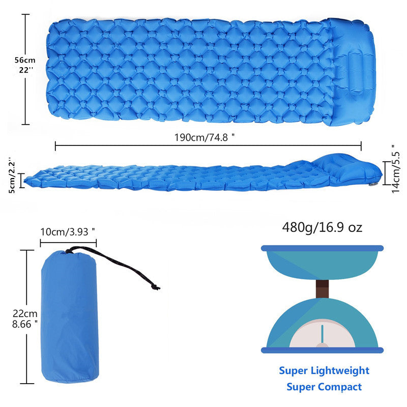 Inflatable Camping Air Mattress with Pillow – 500g Ultralight, 144 Flexible Air Cells, Dual-Layer Insulation, Leak-Proof Valve | Backpacking, Hiking & All-Season Camping