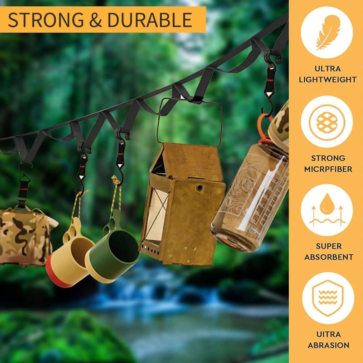 Olyyra Adjustable Hanging Rope for Camping & Hiking – Lightweight Multipurpose Outdoor Lanyard for Tents, Awnings & Gear (6 ft / 16.4 ft)