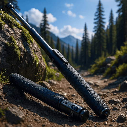 Olyyra Adjustable Alloy Steel Hiking Stick – Auto Pop-Up Mechanism, Anti-Slip Ergonomic Handle, 3 Size Options (39/52/65cm) | Hiking, Trekking & Travel Walking Pole