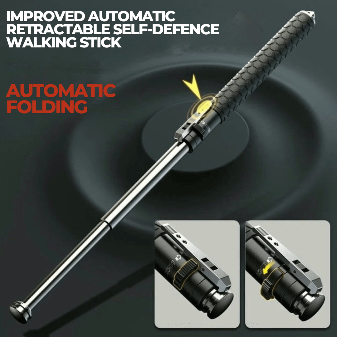 Olyyra Adjustable Alloy Steel Hiking Stick – Auto Pop-Up Mechanism, Anti-Slip Ergonomic Handle, 3 Size Options (39/52/65cm) | Hiking, Trekking & Travel Walking Pole