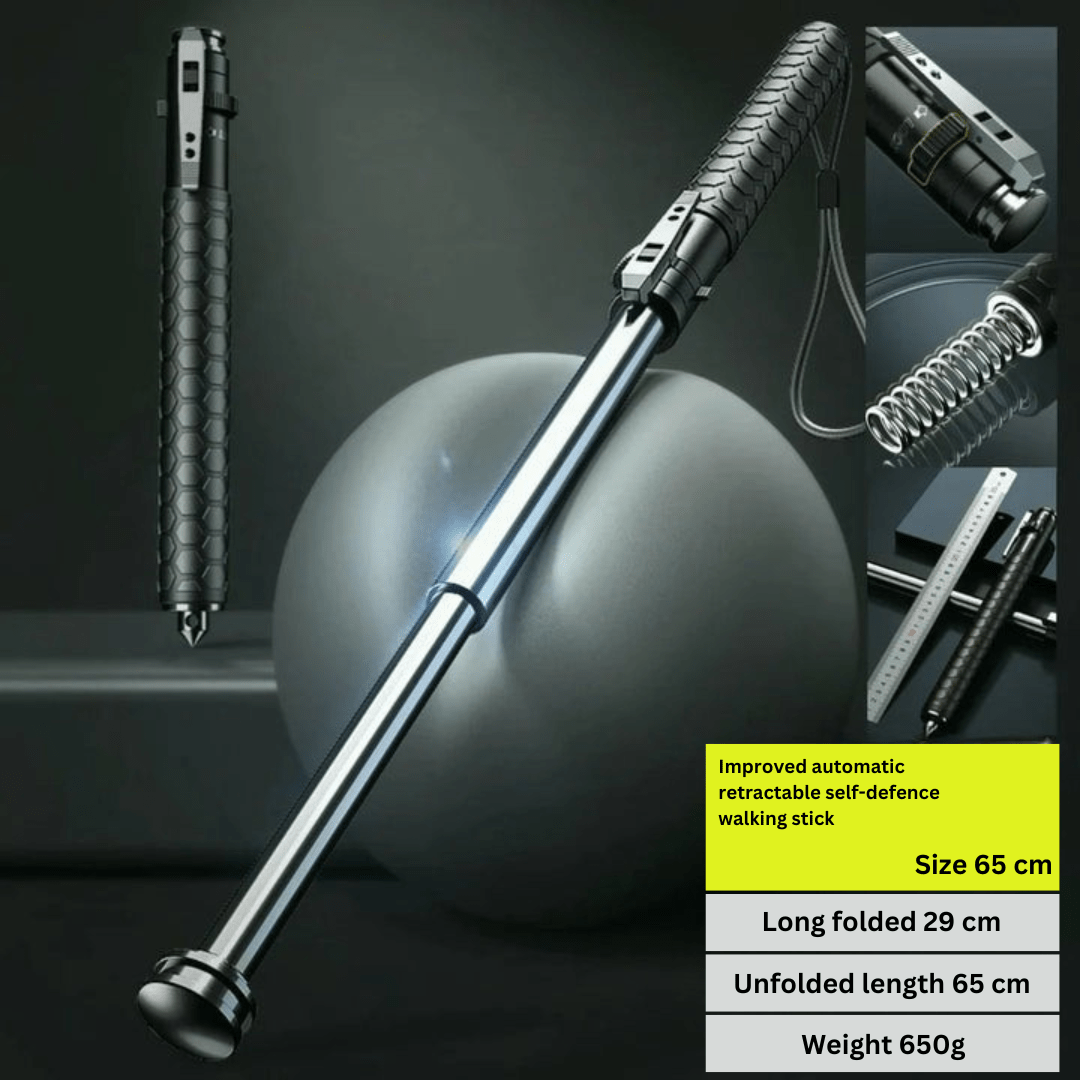 Olyyra Adjustable Alloy Steel Hiking Stick – Auto Pop-Up Mechanism, Anti-Slip Ergonomic Handle, 3 Size Options (39/52/65cm) | Hiking, Trekking & Travel Walking Pole