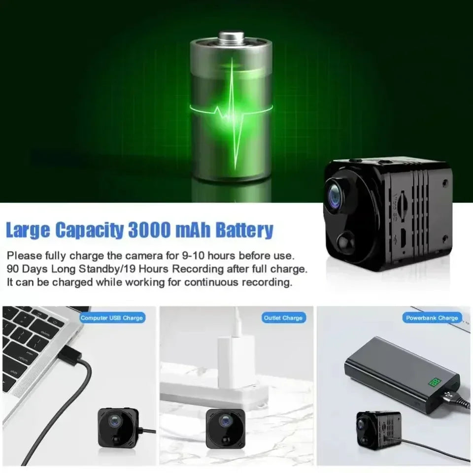 Olyyra 4K Mini WiFi Security Camera – Motion Detection, 160° Wide Angle, 10-Hour Battery, Night Vision & 256GB Storage for Home, Pet & Workplace Monitoring