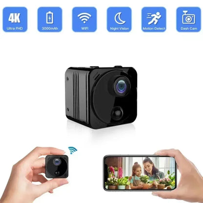Olyyra 4K Mini WiFi Security Camera – Motion Detection, 160° Wide Angle, 10-Hour Battery, Night Vision & 256GB Storage for Home, Pet & Workplace Monitoring