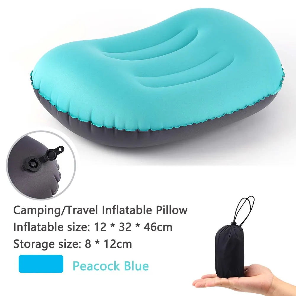 Olyyra Inflatable Outdoor Camping Pillow – 80g Ultralight, Ergonomic Cervical Support, TPU-Coated Polyester, Foldable & Compressible | Camping, Hiking, Travel & Festivals