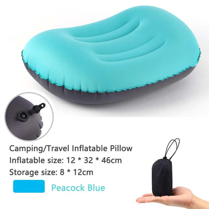 Olyyra Inflatable Outdoor Camping Pillow – 80g Ultralight, Ergonomic Cervical Support, TPU-Coated Polyester, Foldable & Compressible | Camping, Hiking, Travel & Festivals