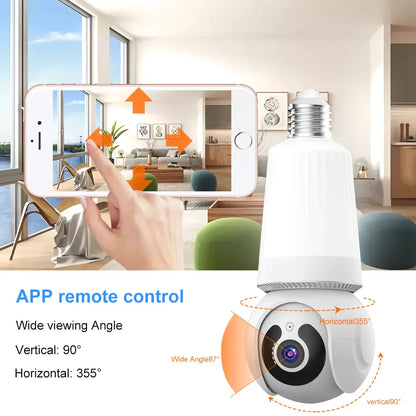 Olyyra Smart Bulb Security Camera – 8MP HD, 360° PTZ, AI Motion Tracking, IR Night Vision, Two-Way Audio & 128GB Storage in E27 Plug-In Design