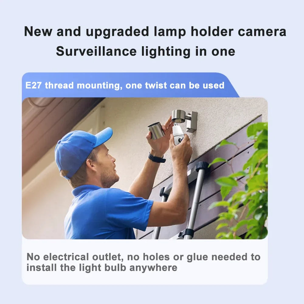 Olyyra Smart Bulb Security Camera – 8MP HD, 360° PTZ, AI Motion Tracking, IR Night Vision, Two-Way Audio & 128GB Storage in E27 Plug-In Design