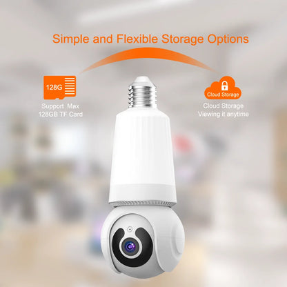 Olyyra Smart Bulb Security Camera – 8MP HD, 360° PTZ, AI Motion Tracking, IR Night Vision, Two-Way Audio & 128GB Storage in E27 Plug-In Design
