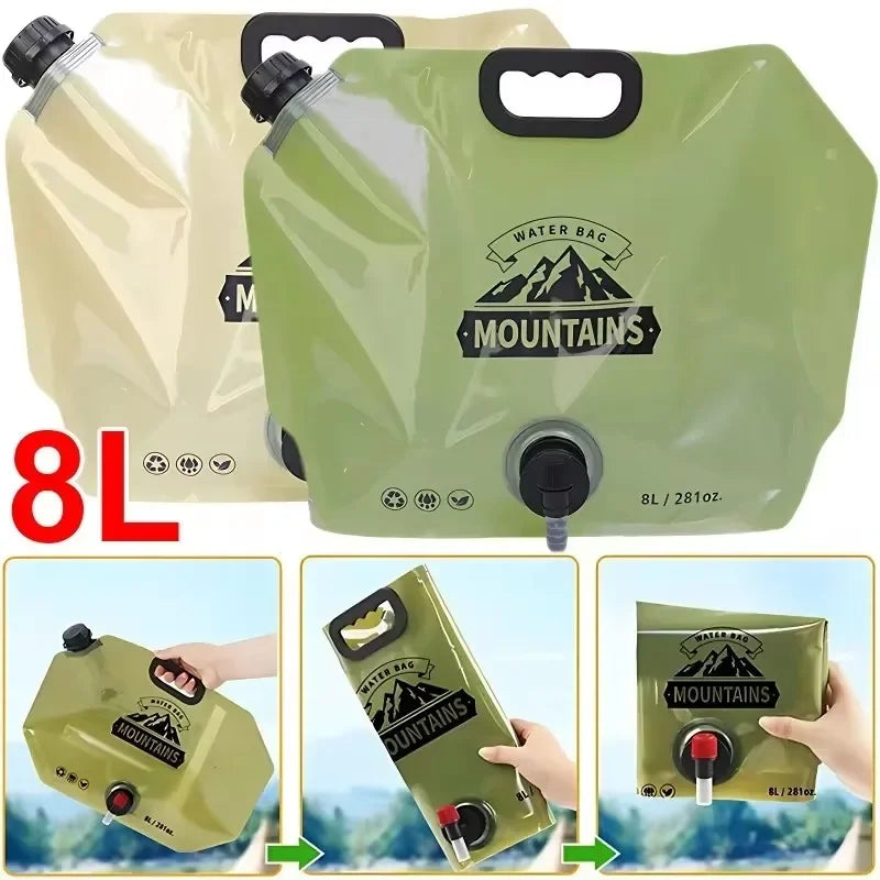 Olyyra 8L Foldable Water Carry Bag – Transparent Fill Indicator, Spout & Handle, Compact 31×15×15cm Packed | Camping, Hiking, Festivals & Emergency Water Storage