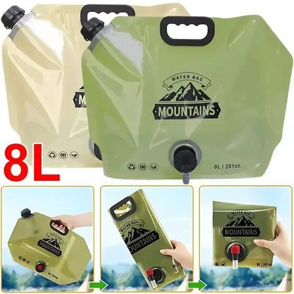Olyyra 8L Foldable Water Carry Bag – Transparent Fill Indicator, Spout & Handle, Compact 31×15×15cm Packed | Camping, Hiking, Festivals & Emergency Water Storage