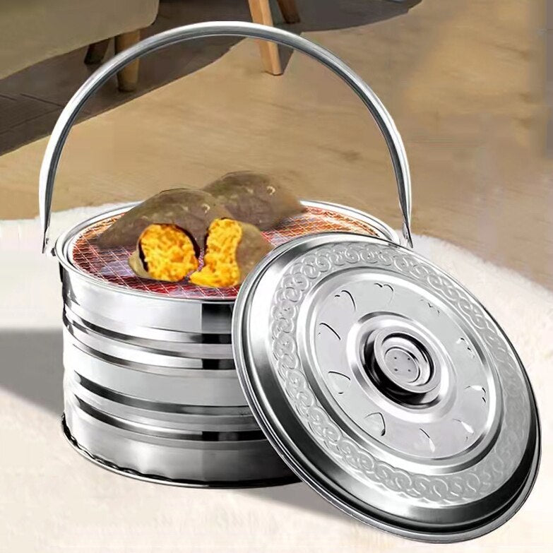 Portable Stainless Steel Camping BBQ Heating Pot – Dual Safety Mechanisms, Compact 32×20cm, No Grill Needed | Camping, Hiking & Outdoor Barbecue