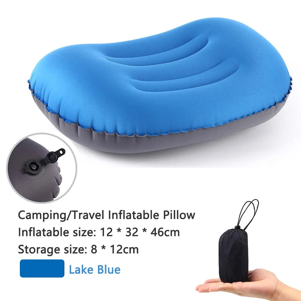 Olyyra Inflatable Outdoor Camping Pillow – 80g Ultralight, Ergonomic Cervical Support, TPU-Coated Polyester, Foldable & Compressible | Camping, Hiking, Travel & Festivals