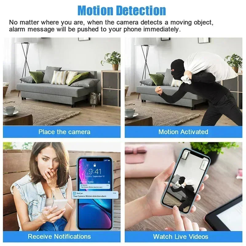 Olyyra 4K Mini WiFi Security Camera – Motion Detection, 160° Wide Angle, 10-Hour Battery, Night Vision & 256GB Storage for Home, Pet & Workplace Monitoring