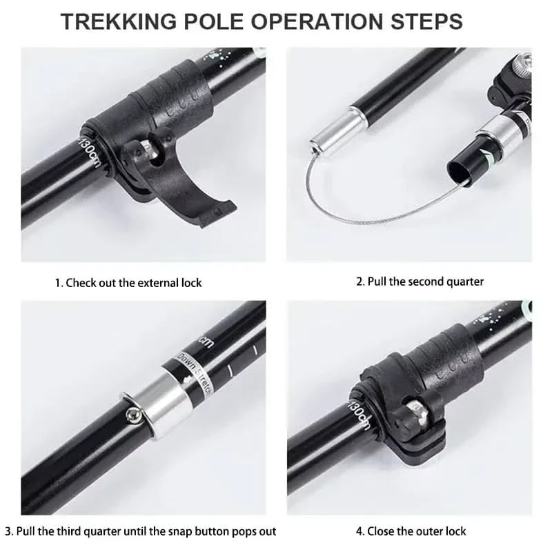 Olyyra Foldable Trekking Poles – Adjustable Aluminum Hiking Sticks with EVA Grip & Carbide Tips for Hiking, Mountaineering & Trail Use