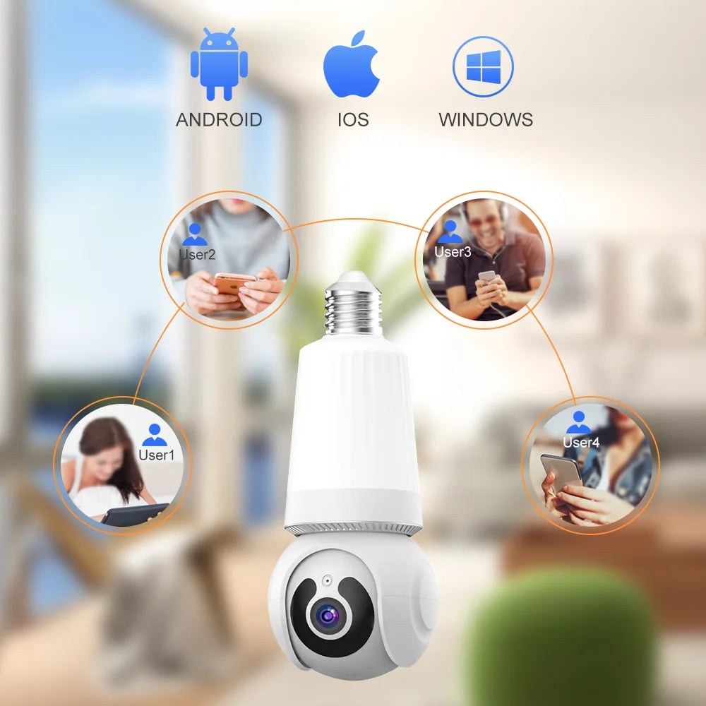 Olyyra Smart Bulb Security Camera – 8MP HD, 360° PTZ, AI Motion Tracking, IR Night Vision, Two-Way Audio & 128GB Storage in E27 Plug-In Design
