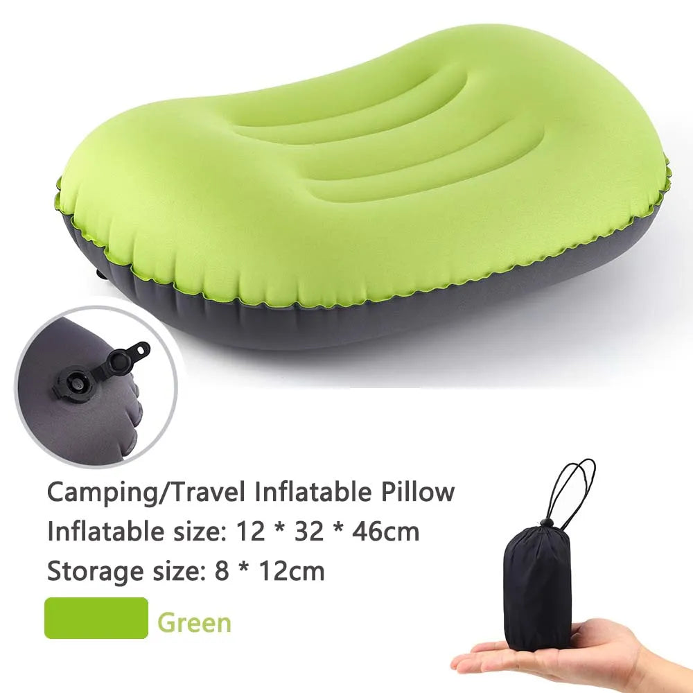 Olyyra Inflatable Outdoor Camping Pillow – 80g Ultralight, Ergonomic Cervical Support, TPU-Coated Polyester, Foldable & Compressible | Camping, Hiking, Travel & Festivals