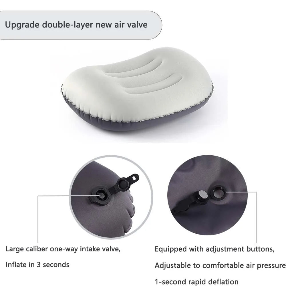 Olyyra Inflatable Outdoor Camping Pillow – 80g Ultralight, Ergonomic Cervical Support, TPU-Coated Polyester, Foldable & Compressible | Camping, Hiking, Travel & Festivals