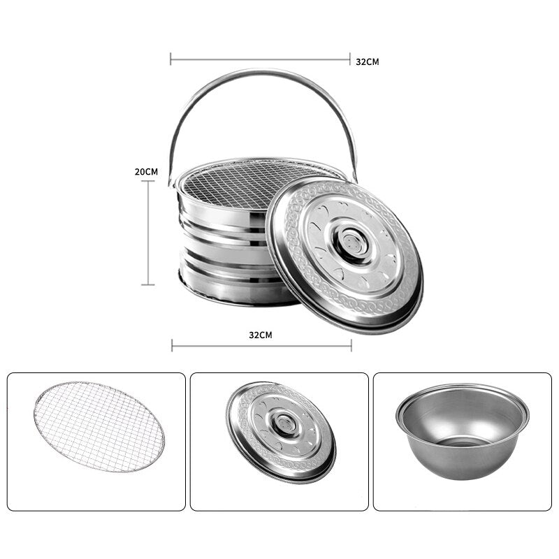 Portable Stainless Steel Camping BBQ Heating Pot – Dual Safety Mechanisms, Compact 32×20cm, No Grill Needed | Camping, Hiking & Outdoor Barbecue