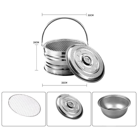 Portable Stainless Steel Camping BBQ Heating Pot – Dual Safety Mechanisms, Compact 32×20cm, No Grill Needed | Camping, Hiking & Outdoor Barbecue
