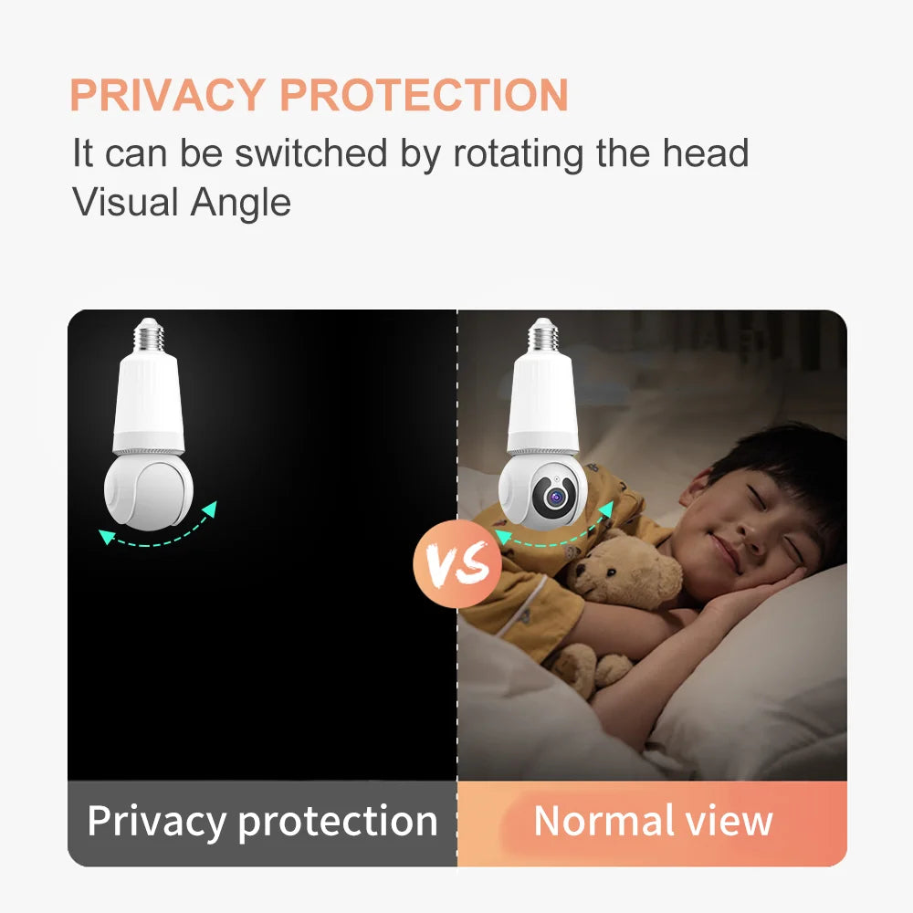Olyyra Smart Bulb Security Camera – 8MP HD, 360° PTZ, AI Motion Tracking, IR Night Vision, Two-Way Audio & 128GB Storage in E27 Plug-In Design