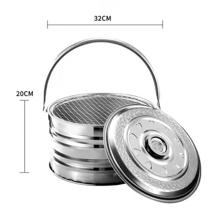 Portable Stainless Steel Camping BBQ Heating Pot – Dual Safety Mechanisms, Compact 32×20cm, No Grill Needed | Camping, Hiking & Outdoor Barbecue