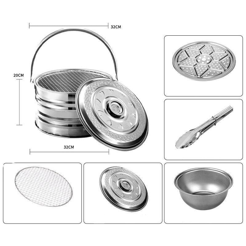 Portable Stainless Steel Camping BBQ Heating Pot – Dual Safety Mechanisms, Compact 32×20cm, No Grill Needed | Camping, Hiking & Outdoor Barbecue