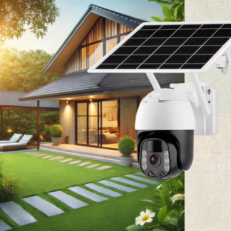 Olyyra 2K Solar PTZ Outdoor Security Camera – Auto-Tracking, 355° Pan, 90° Tilt, Color Night Vision, Siren Strobe, IP66 & 128GB Storage for 24/7 Property Surveillance