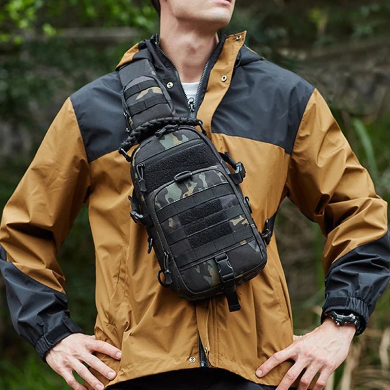 Olyyra Tactical MOLLE Shoulder Sling Backpack – 1000D Water-Repellent Nylon Modular Pack for Hiking, Camping, Travel & EDC