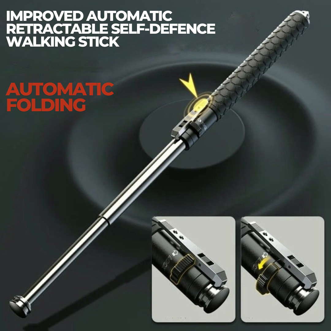 Olyyra Auto-Deploy Hiking Walking Stick – Lightweight Alloy Trekking Pole with Anti-Slip Grip for Trail, Camping & Outdoor Safety