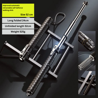 Olyyra Tactical Self-Defense Walking Stick – One-Click Spring-Loaded Deployment, Durable Alloy Steel, Telescopic Compact Design, Textured Anti-Slip Ergonomic Grip | Hiking, Urban Safety & Daily Mobility