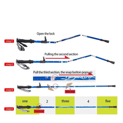 Adjustable Telescopic Trekking Poles – 65–135cm Height Range, Tungsten Steel Tips, Ergonomic Grip, 500g/Pair, Foldable & Compact | Hiking, Walking, Trekking & Backpacking