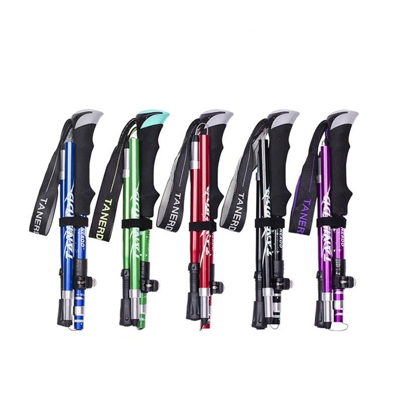 Adjustable Telescopic Trekking Poles – 65–135cm Height Range, Tungsten Steel Tips, Ergonomic Grip, 500g/Pair, Foldable & Compact | Hiking, Walking, Trekking & Backpacking